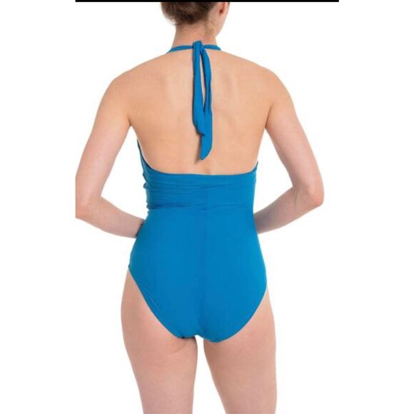 Spanx NWT size 8 Bayside blue halter one piece swimsuit - Picture 2 of 8